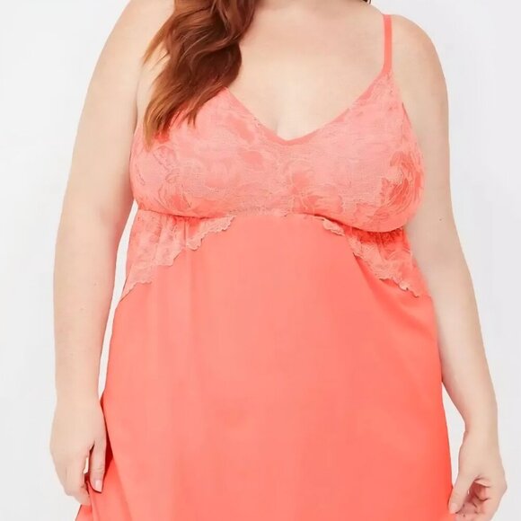 Sleep by cacique sexy Coral salmon lace adjustable strap chemise gown 18/20 - Picture 1 of 4